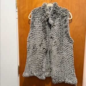 Aqua Gray Faux Fur Women Sweater Vest